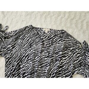Michael Michael Kors‎ Zebra Print Smocked Waist Top XL Cold Shoulder Tie Sleeve